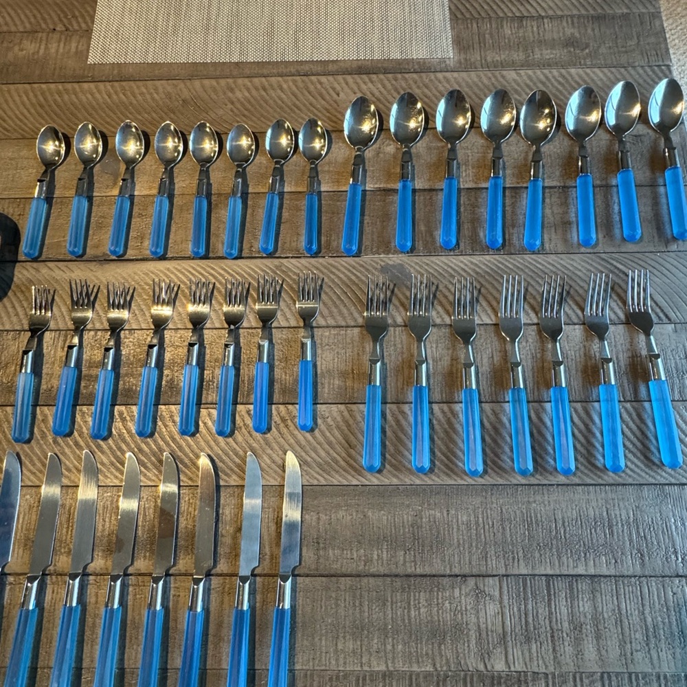 Blue Handle Stainless Steel Flatware Set - Home Dining